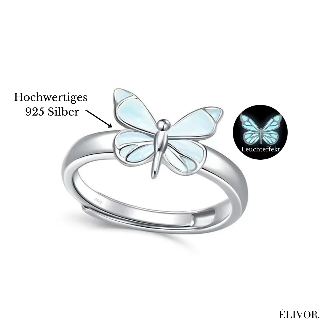 Leuchtender Schmetterling Ring mit 925 Silber