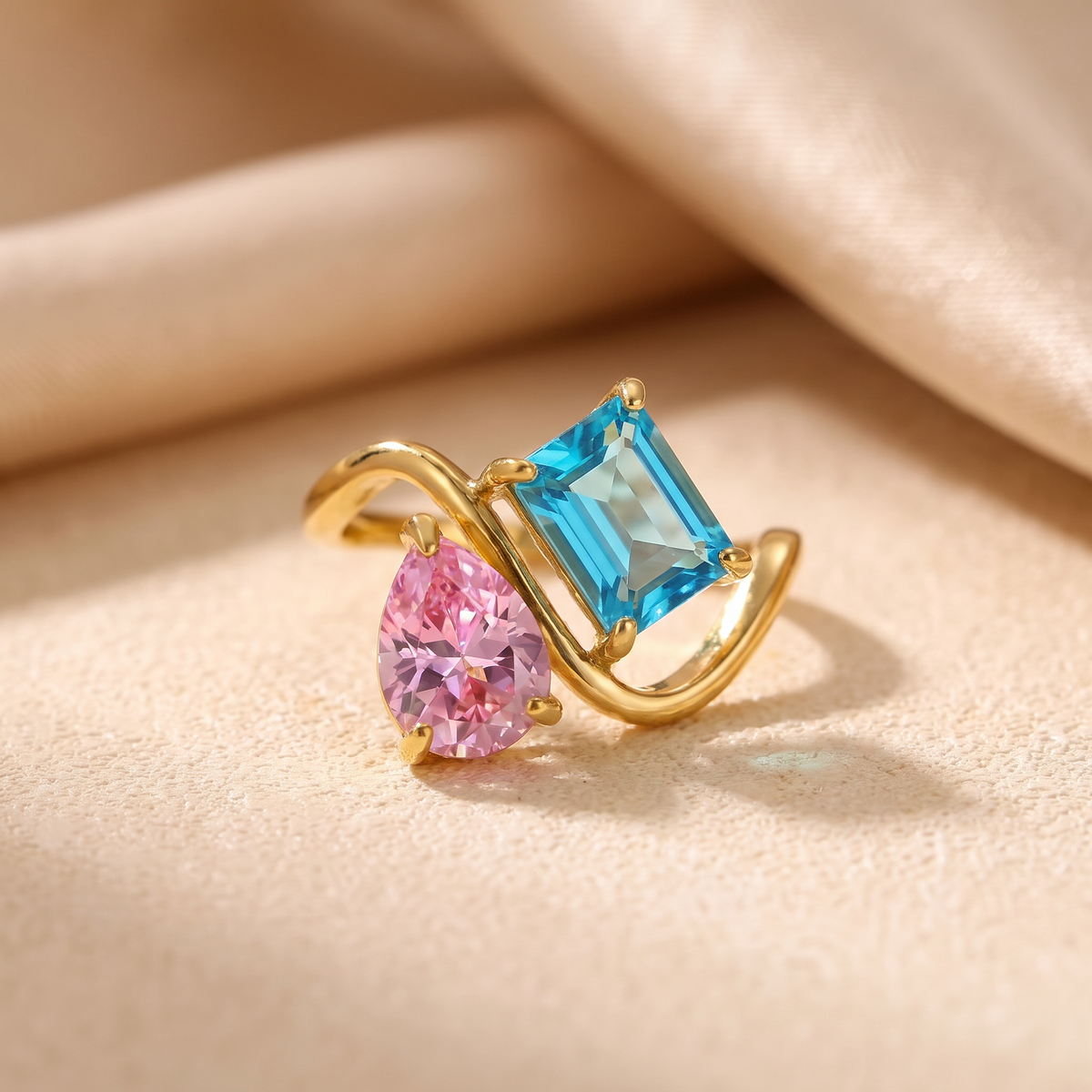 Toi et Moi Ring mit 2 Geburtssteinen - Birthia gewellt